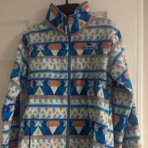 Columbia Geometric Blue and Orange Fleece Jacket